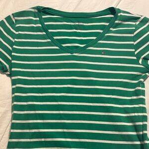 Tommy Hilfiger Green and White Striped Tee
